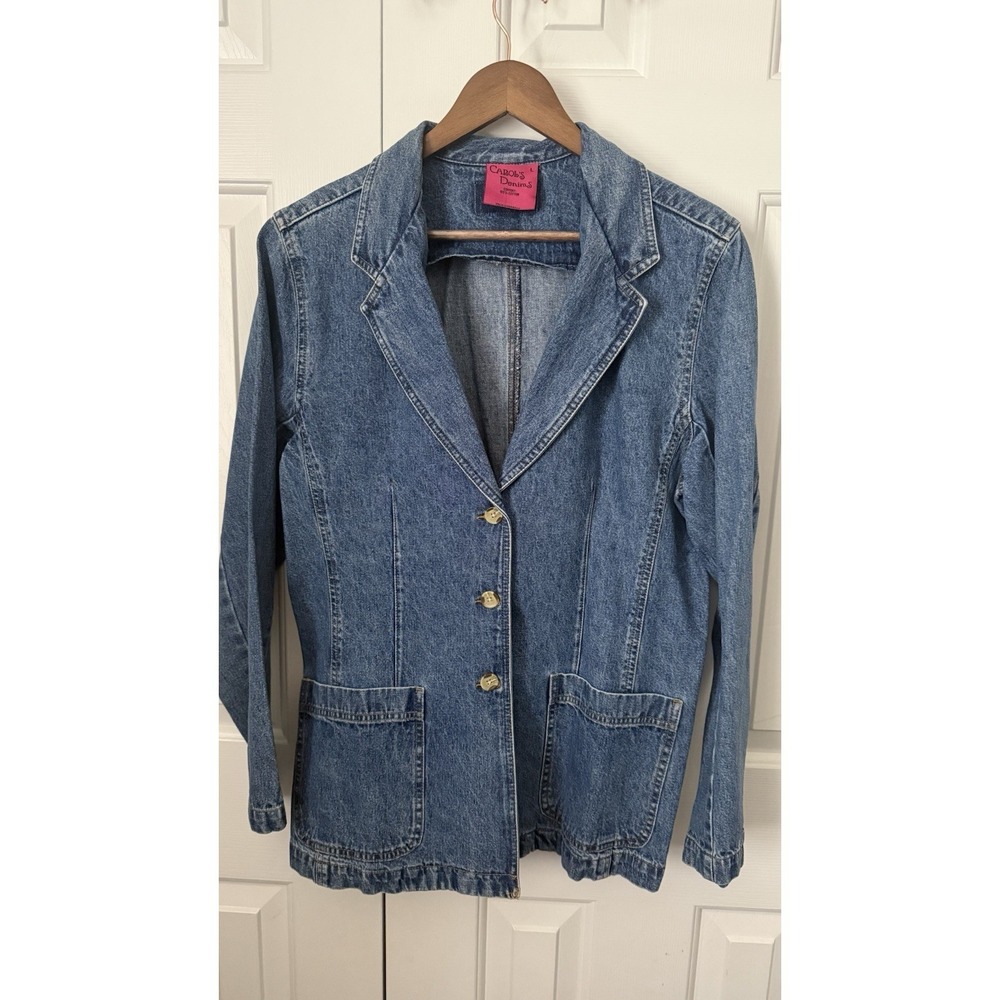 Women's Light Blue Cotton Denim Blazer Jacket In A Size Lg GUC with Neck Wear